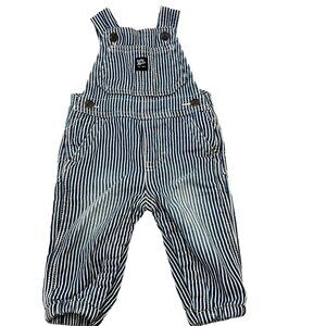 Baby Osh Kosh B'gosh 6M Striped Railroad Train Driver Denim Overalls